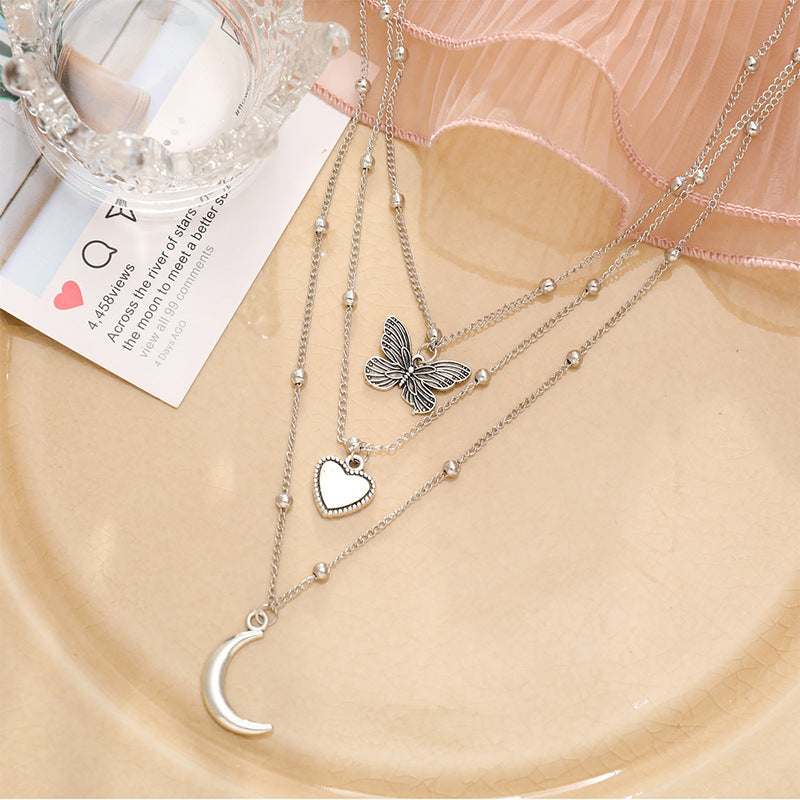 Creative Moon Butterfly Love Set Simple Elegant Sier Necklaces