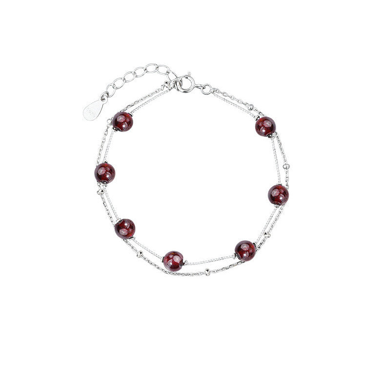 Sterling Sier Garnet Female Fresh Mori Bracelets