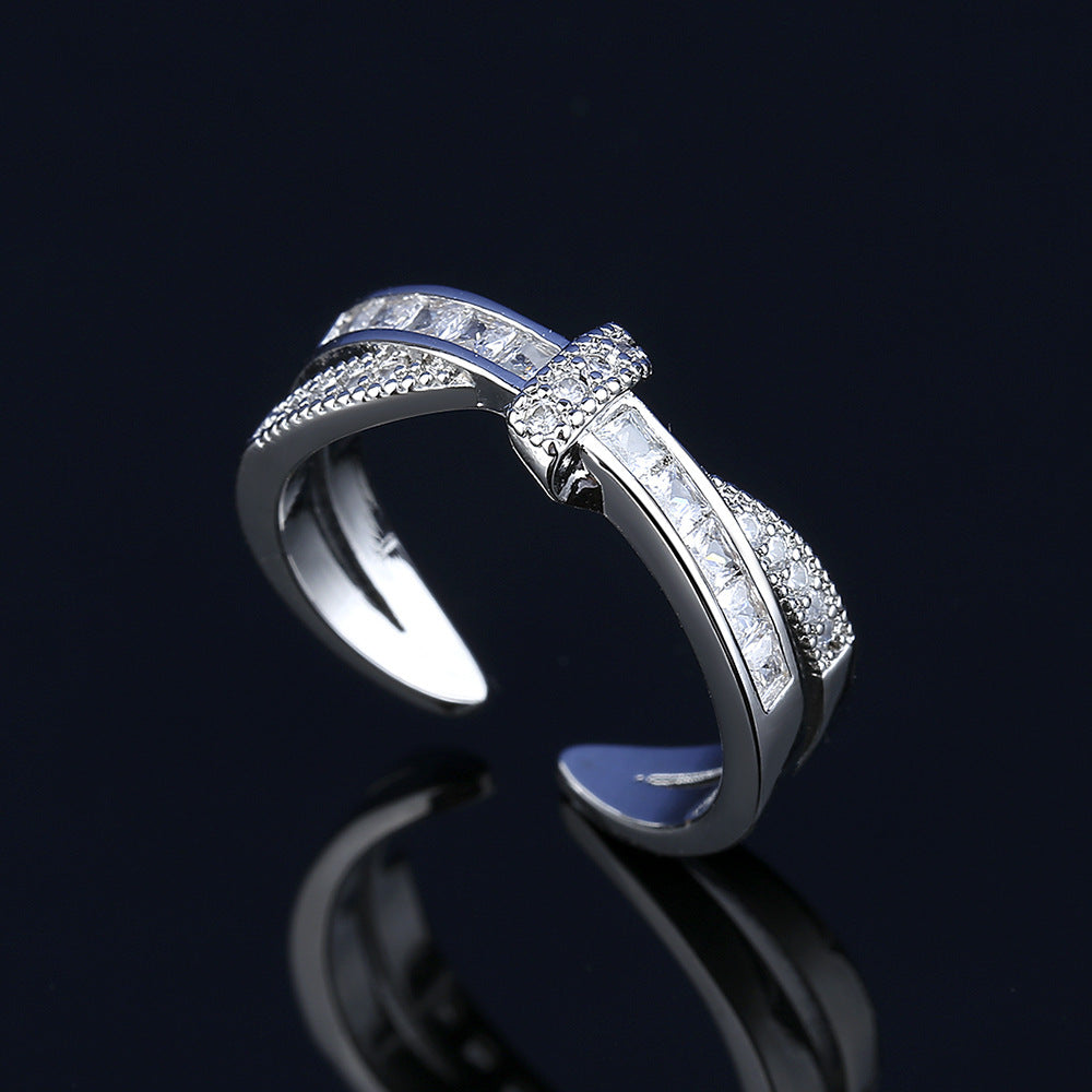 Live Broadcast Korean Style Trendy Grace Female Ladder Square Ring