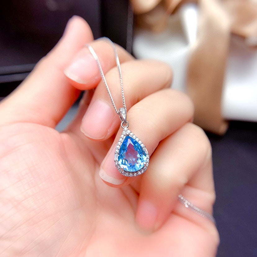 Women's Imitation Natural Blue Switzerland Topaz Eardrops Droplet Type Lucky Citrine Necklaces