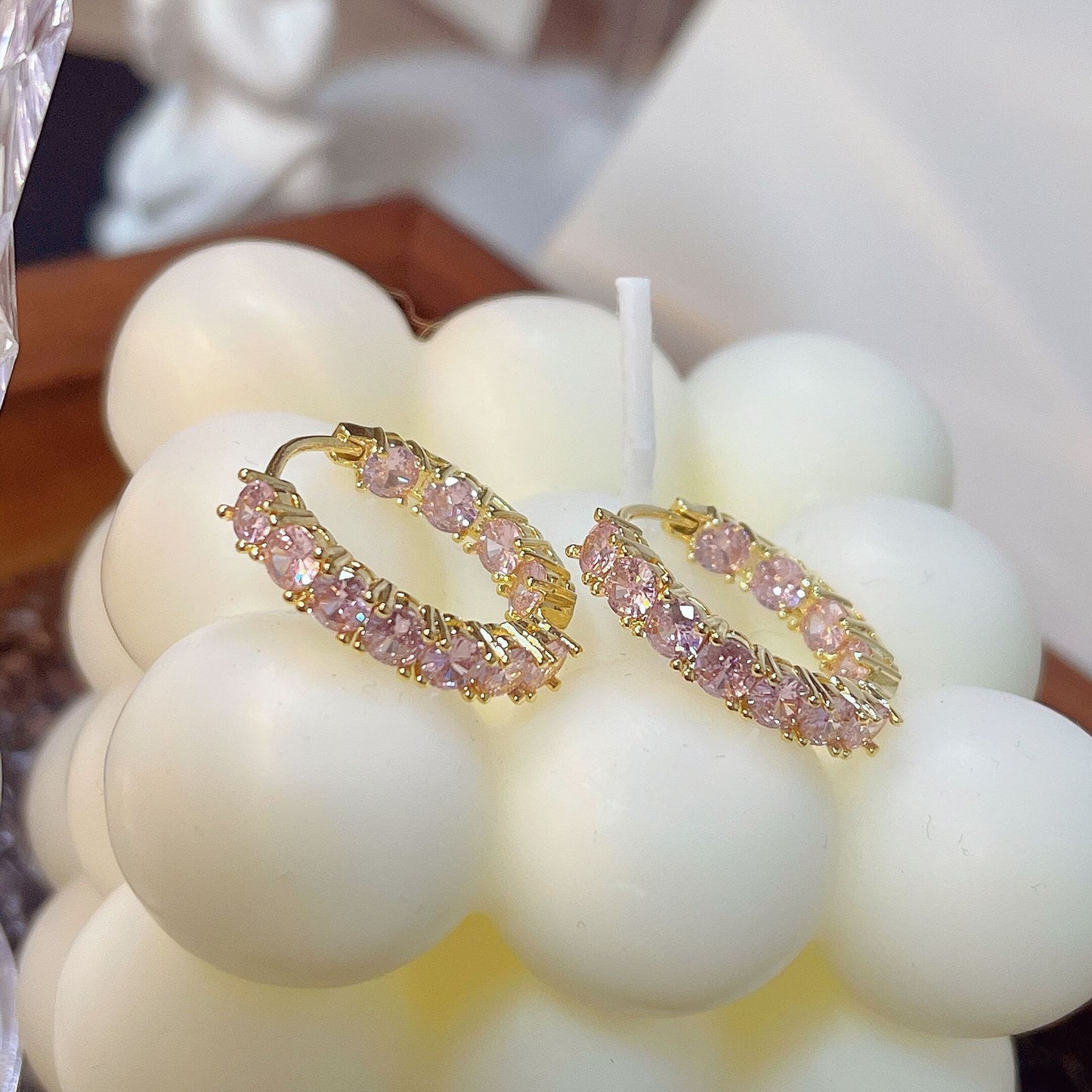 Luxury Pink Zircon Circle Ear Clip Niche Design Personality Earrings