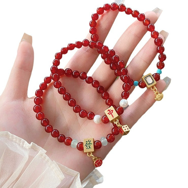 Cute Fun National Fashion Mahjong Agate Bracelets