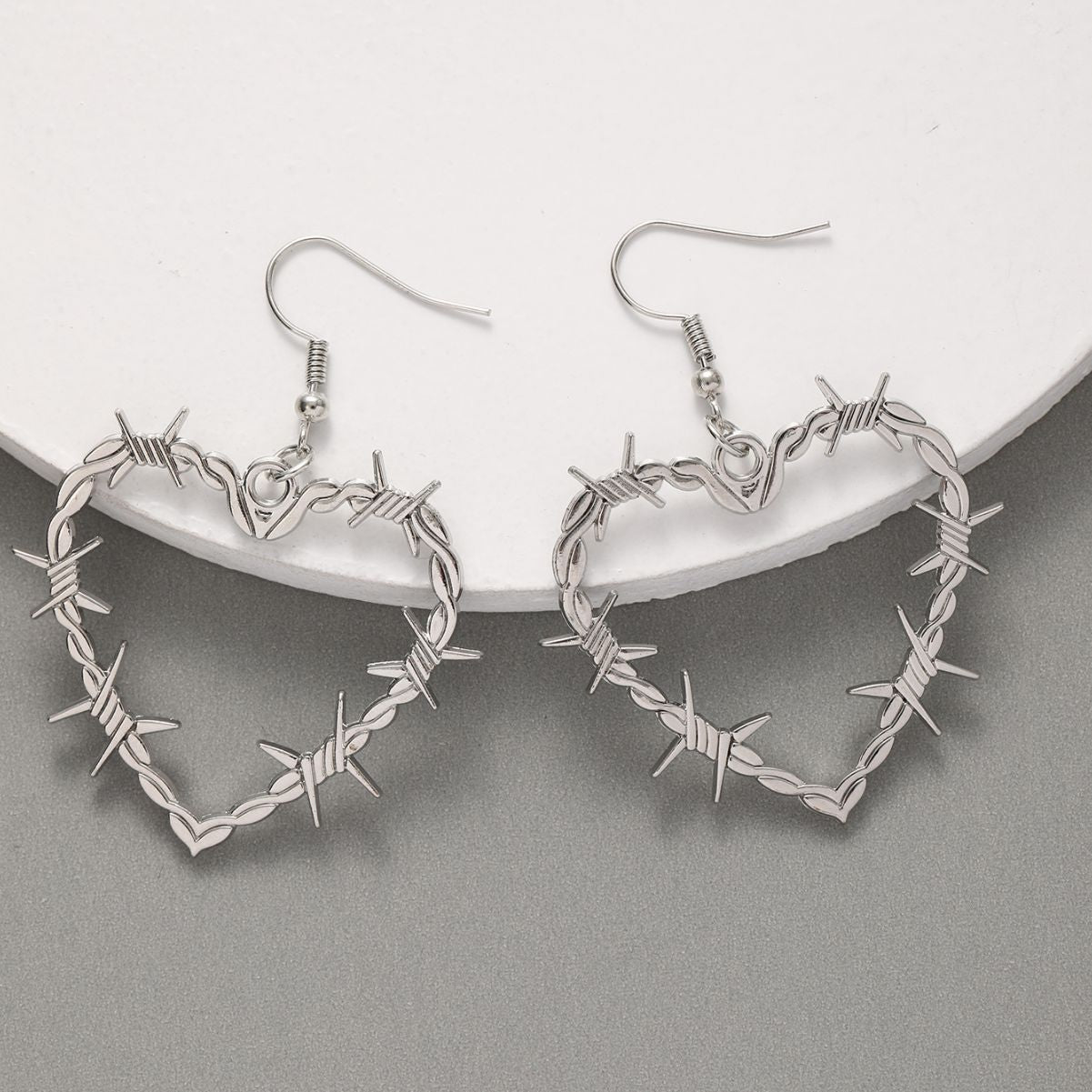 Barbed Wire Heart Gothic Pendant Metal Earrings