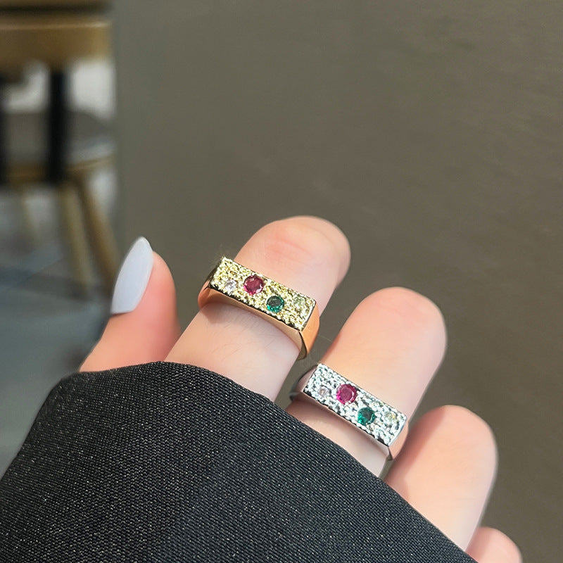 Color Zircon Niche High Sense Retro Index Rings