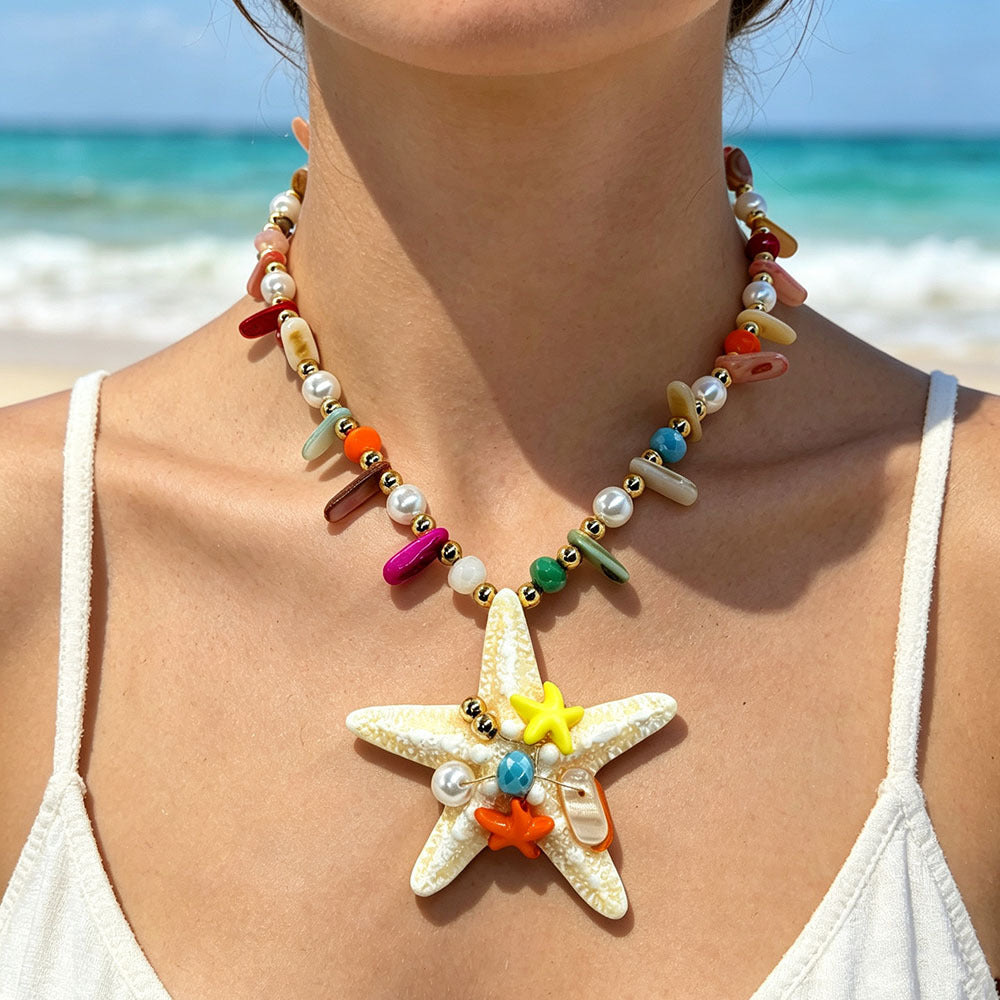 Women's Vacation Style Colorful Starfish Beaded Fashion Personalized Necklace