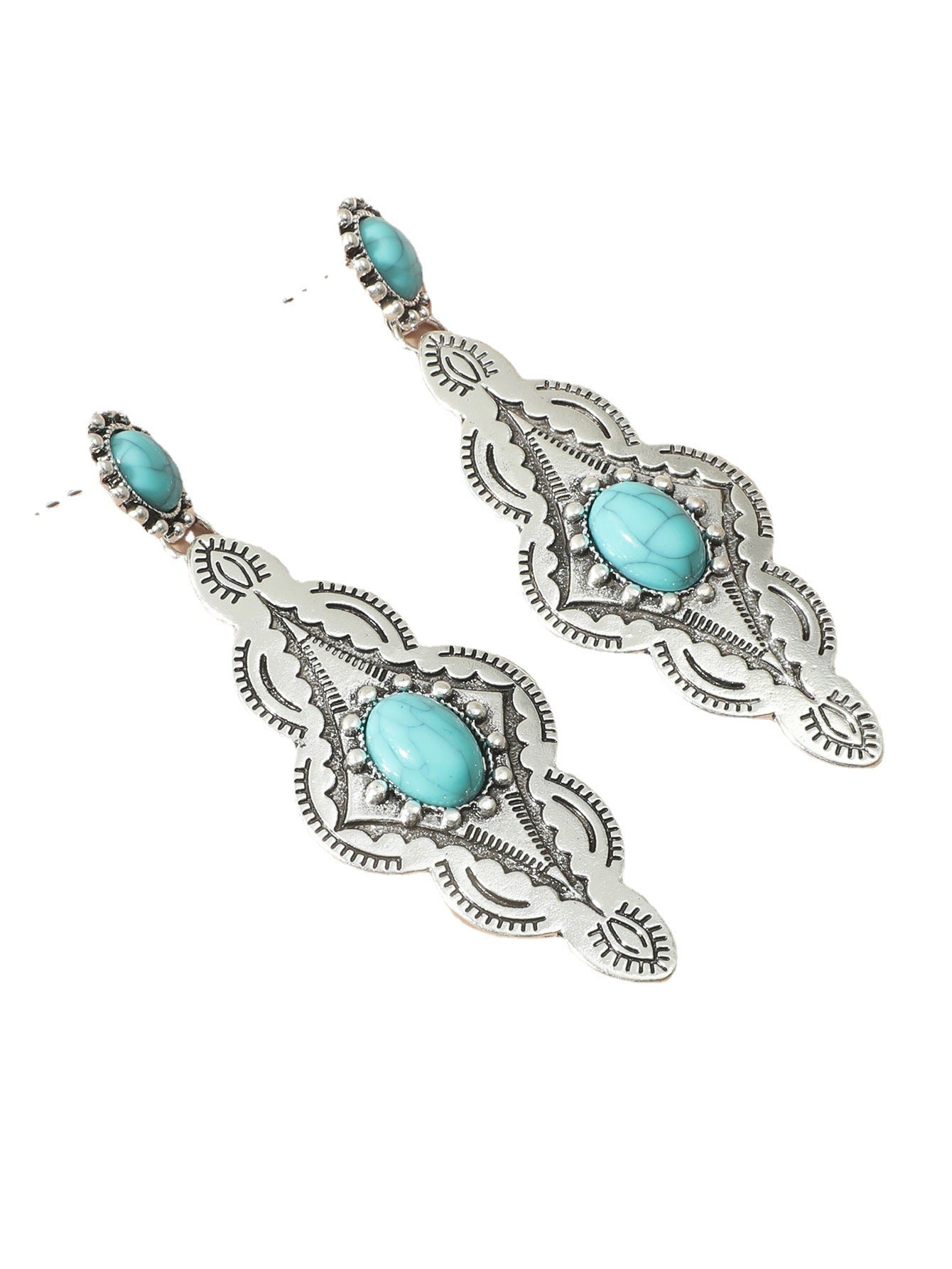 Boucles d'oreilles longues turquoise de style ethnique, personnalité haut de gamme