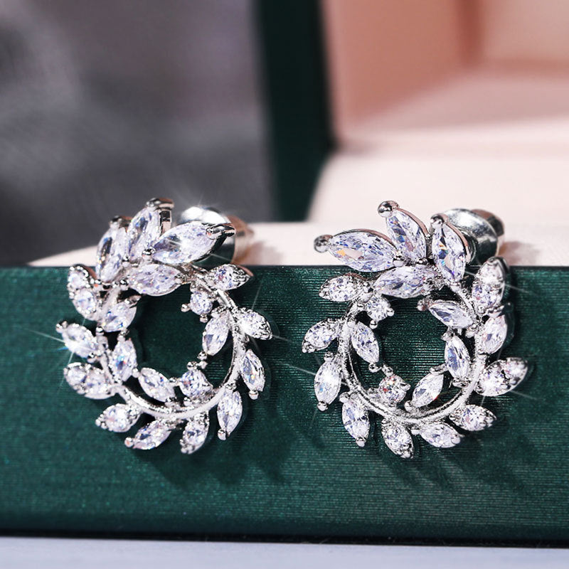 Shi Live Luxury Full Diamond Leaf Earrings