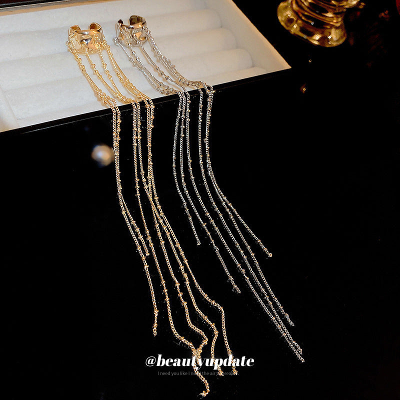 Irregular Shaped Chain Long Tassel Clips Cold Wind Bone Ear Clip