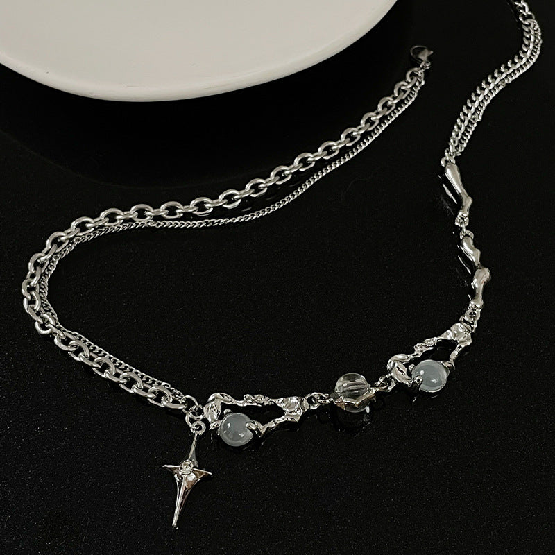 Women's Asterism Stitching Pin Light Luxury High-grade Hip Hop Design Clavicle Necklace