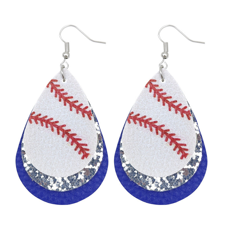 Slouchy Versatile Trendy Sports Baseball Leather Earrings