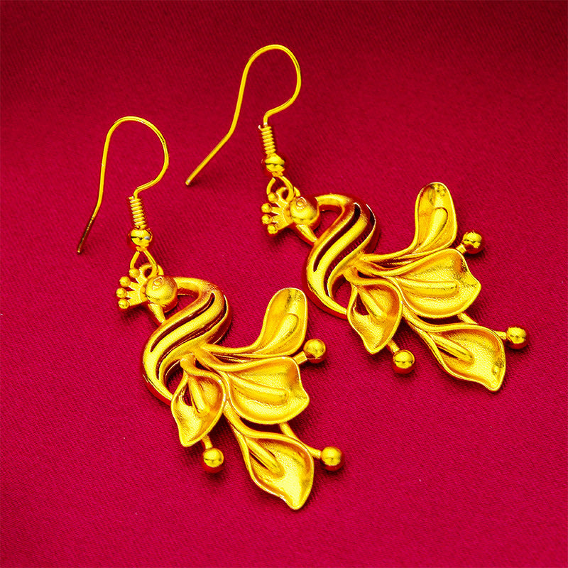 Women's Vietnam Placer Gold Frosted Peacock Leaf Earrings