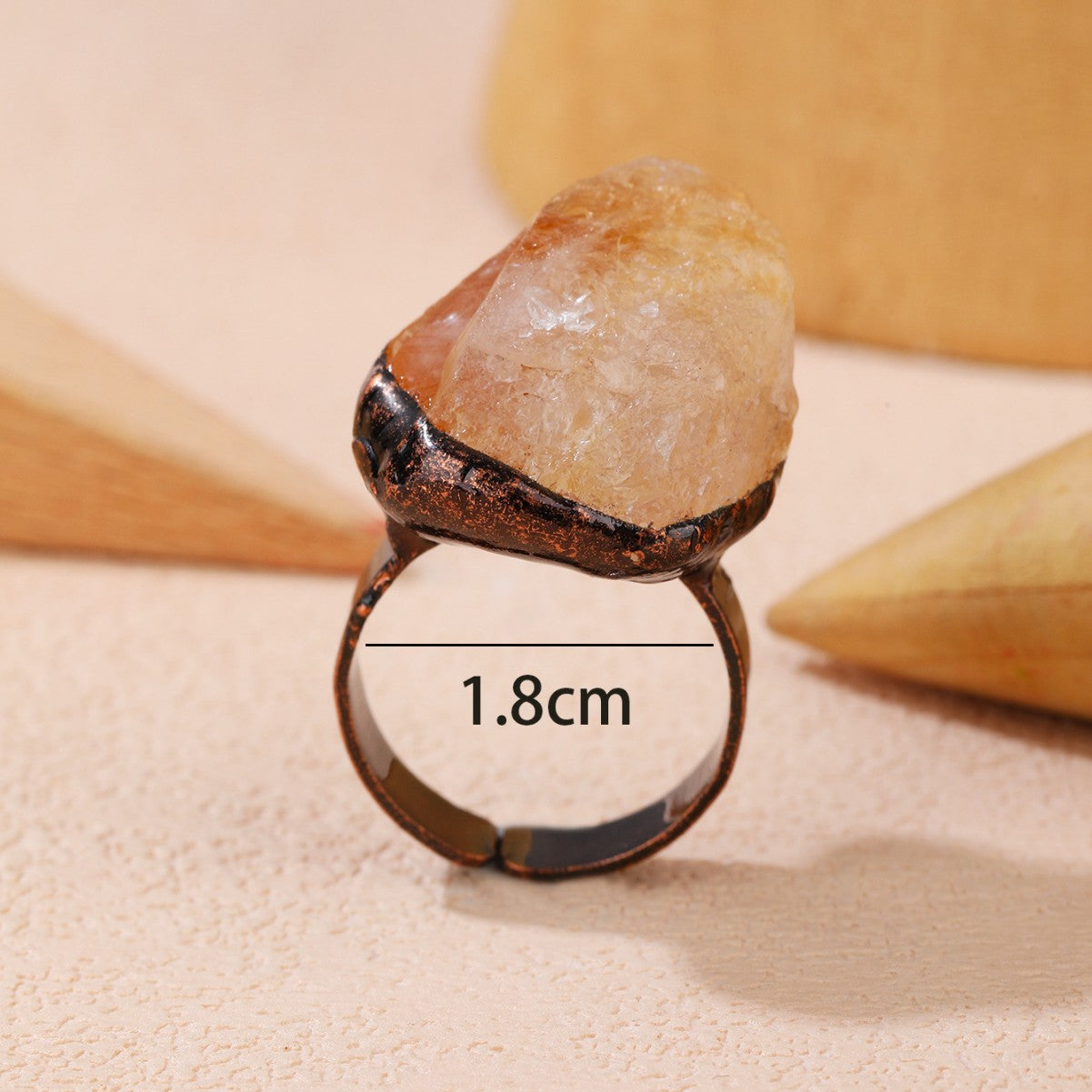 Style Natural Citrine Rough Stone Unshaped Open Bronze Plating Adjustable Ring