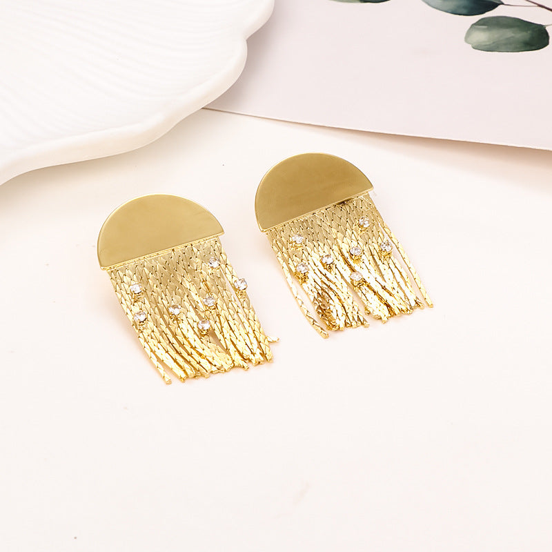 Boucles d'oreilles fines en Zircon à franges en demi-cercle pour femmes, personnalité à la mode