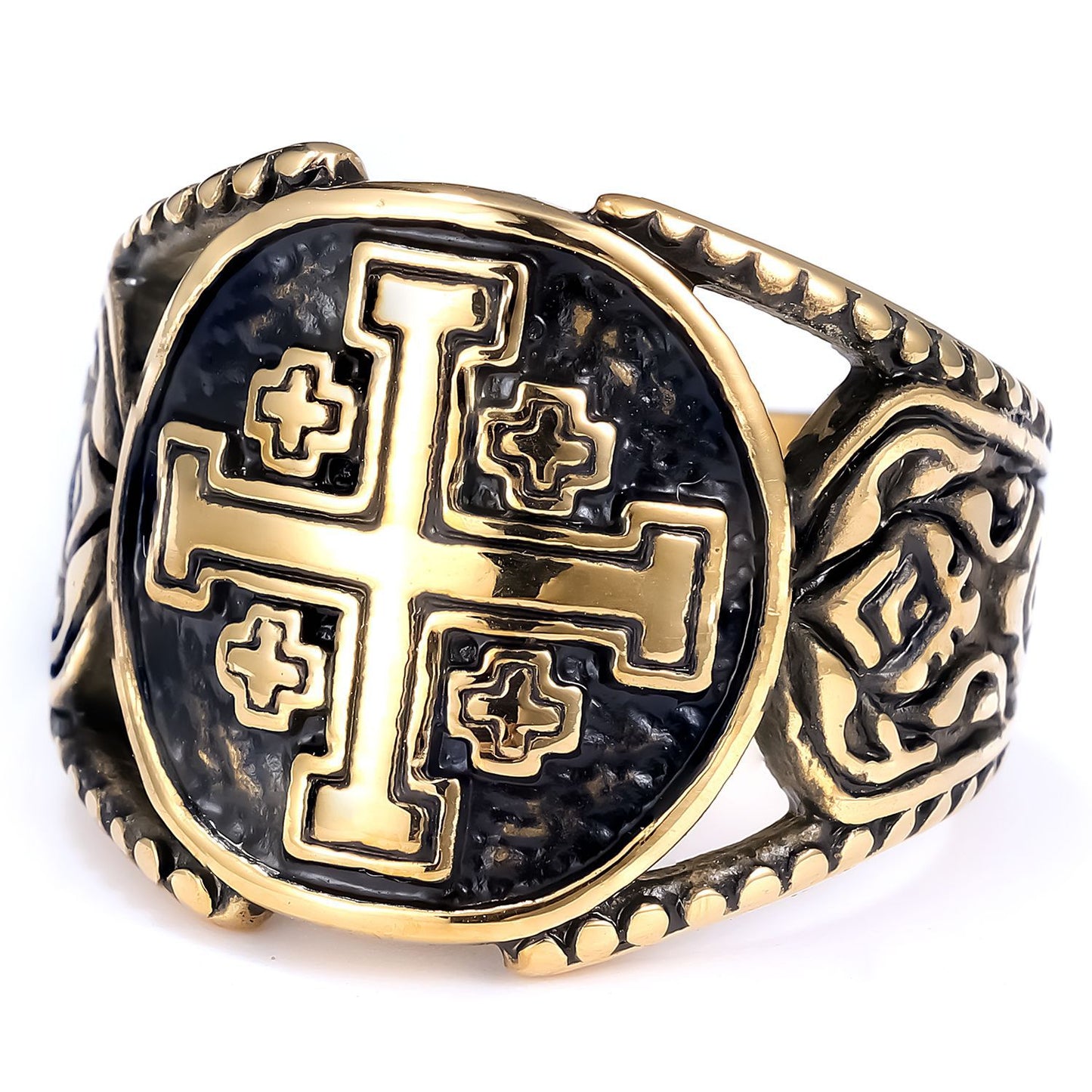 Men's Aesthetic Lorin Cross Black Polished Stainless Ring