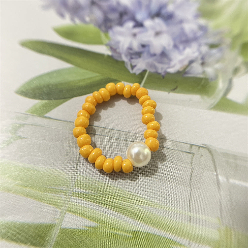 Bead Flower Colorful Woven Small Index Finger Female Rings