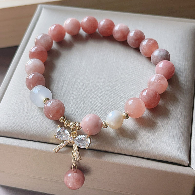 Women's Pink Stone Simple Retro Peace Buckle Coin Pendant Stringed Bracelets