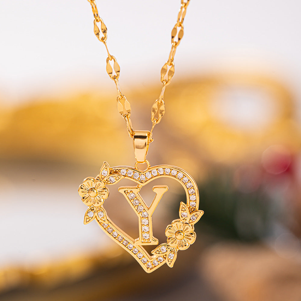 Affordable Luxury Fashion Letter Love Trendy Copper Inlaid Zircon Clavicle Necklace