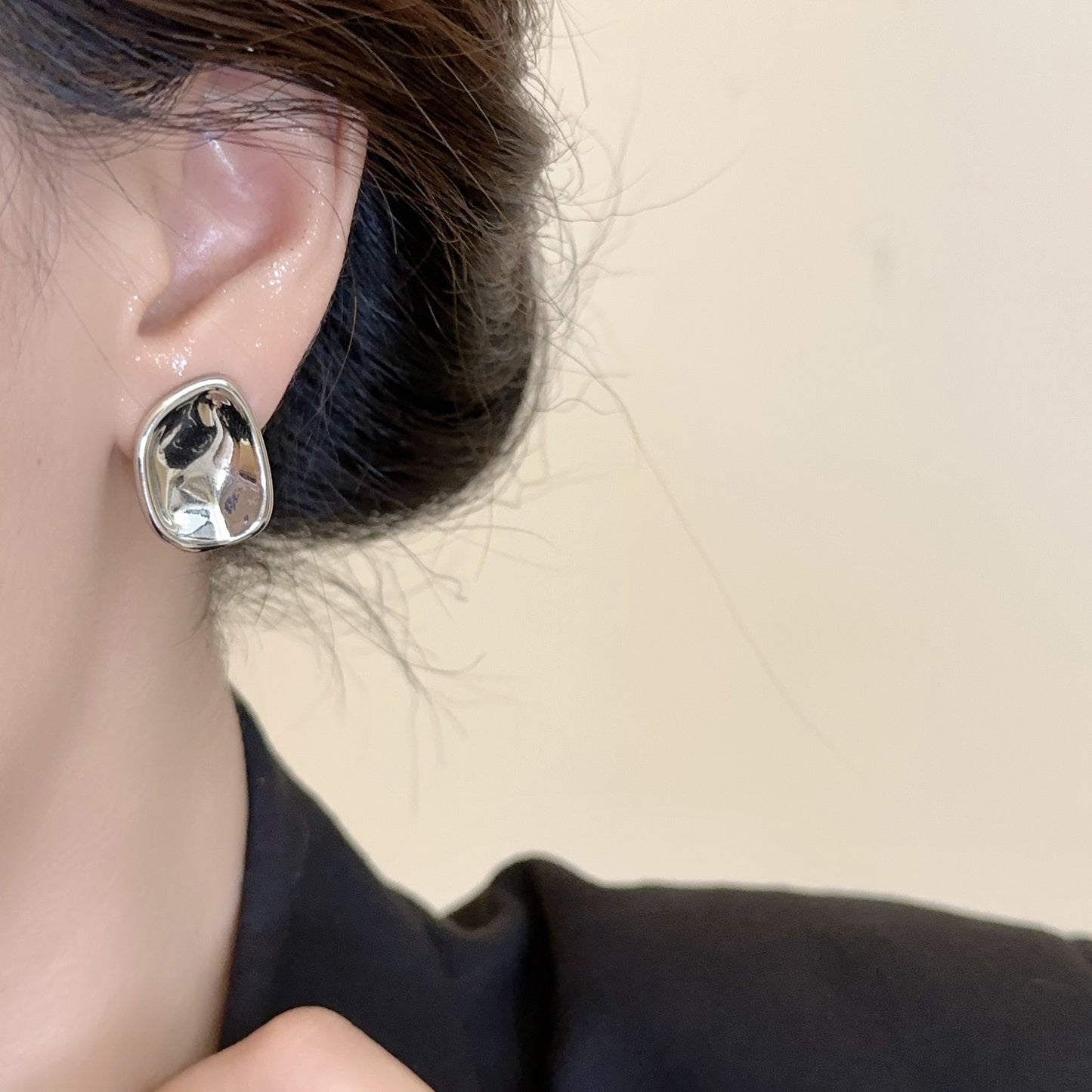 Boucles d'oreilles simples à géométrie métallique irrégulière, aiguille Sier pour femmes