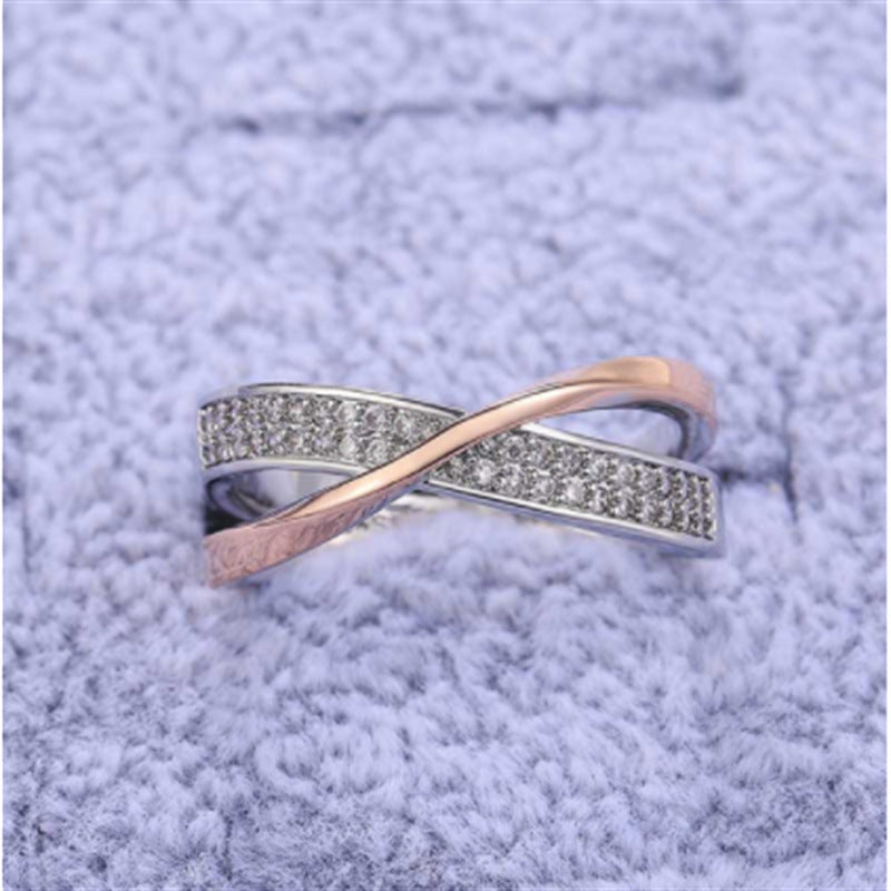 Women's Brocade Simple Personality X-shaped Two-tone Zircon Rings