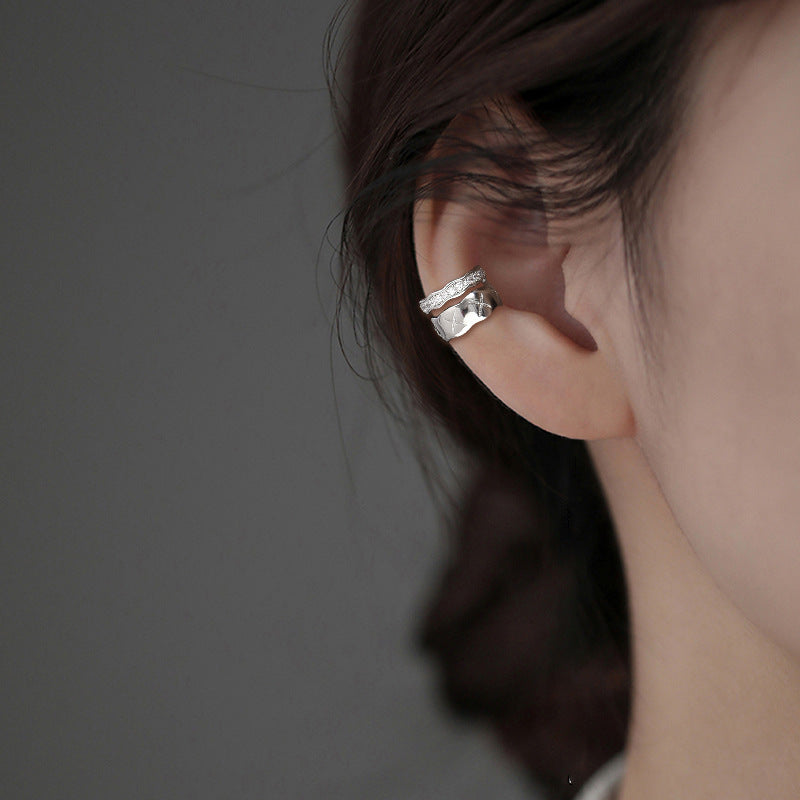 Cross Diamond Plaid French Style Temperament Classic Wave Ear Clip