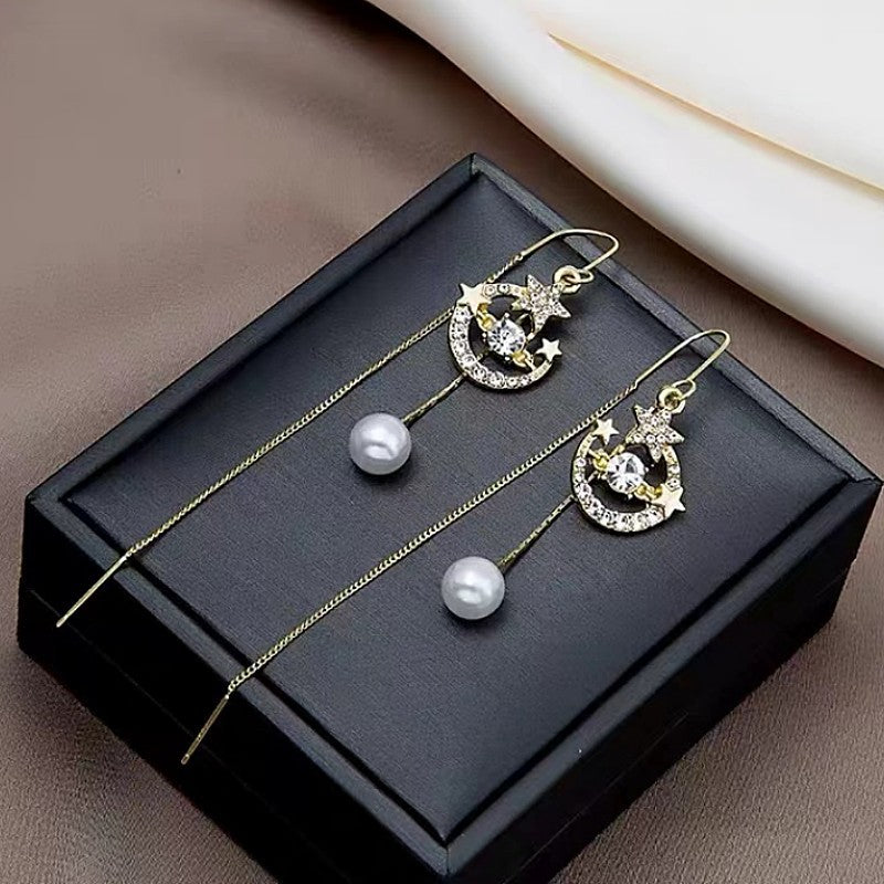 Fashion Zircon Star Moon Pulsatile Heart Female Temperament Earrings