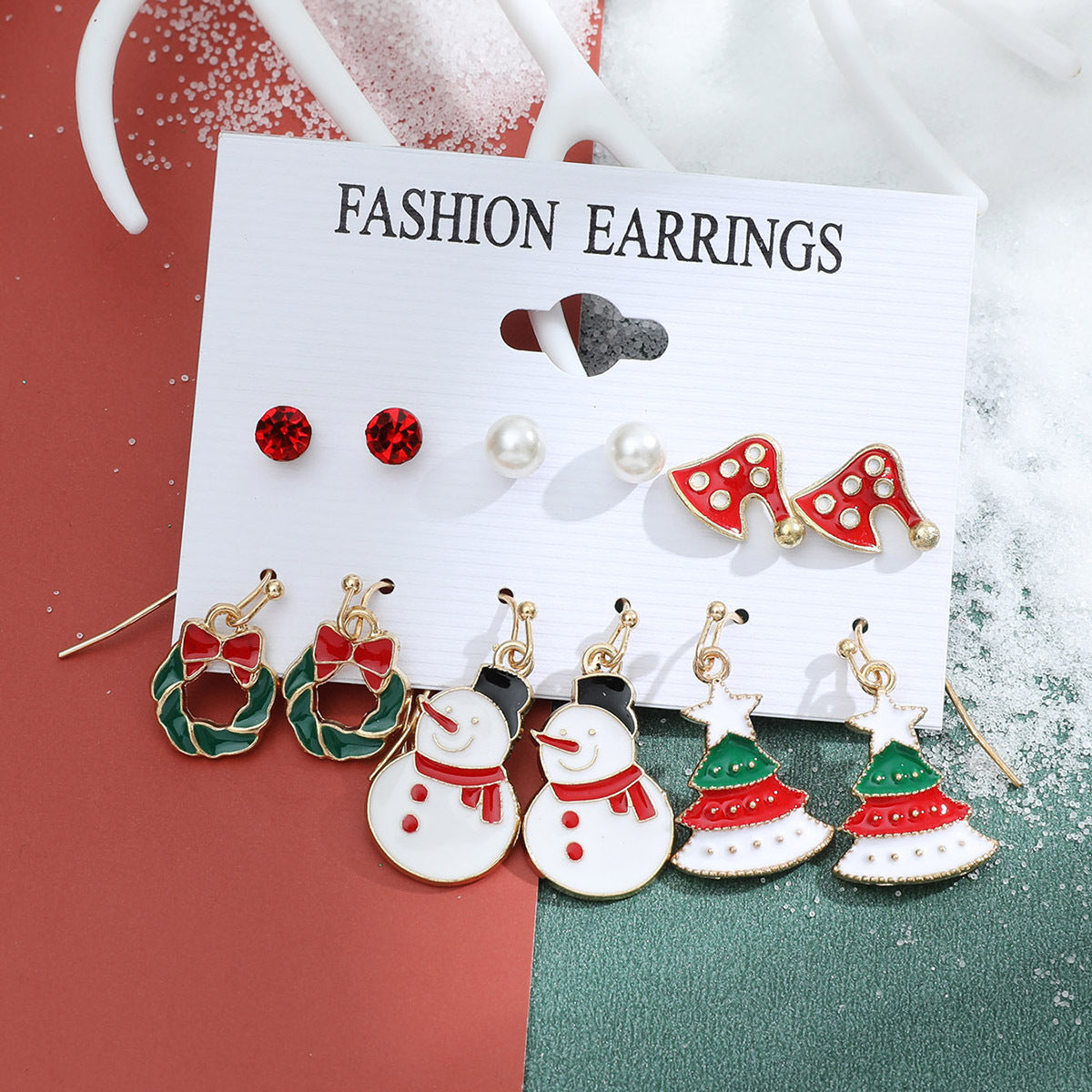 Women's Series Snowflake Bell Combination Suit Cartoon Earrings