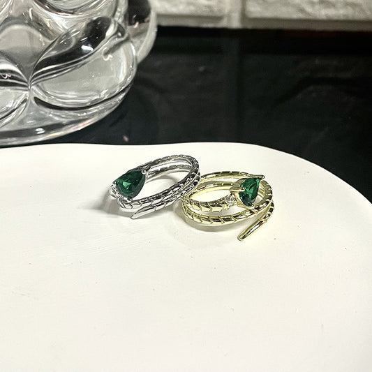 Snake-shaped Open Spirit Snake Green Zircon Design Rings