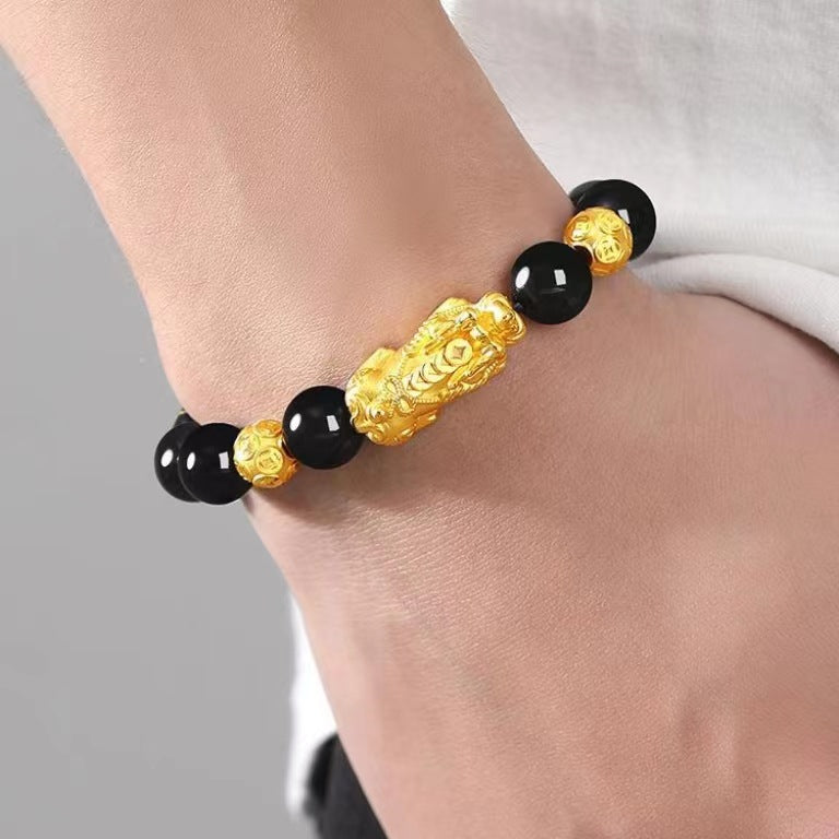 Men's Pi Female Hard Obsidian Solid Golden Bracelets