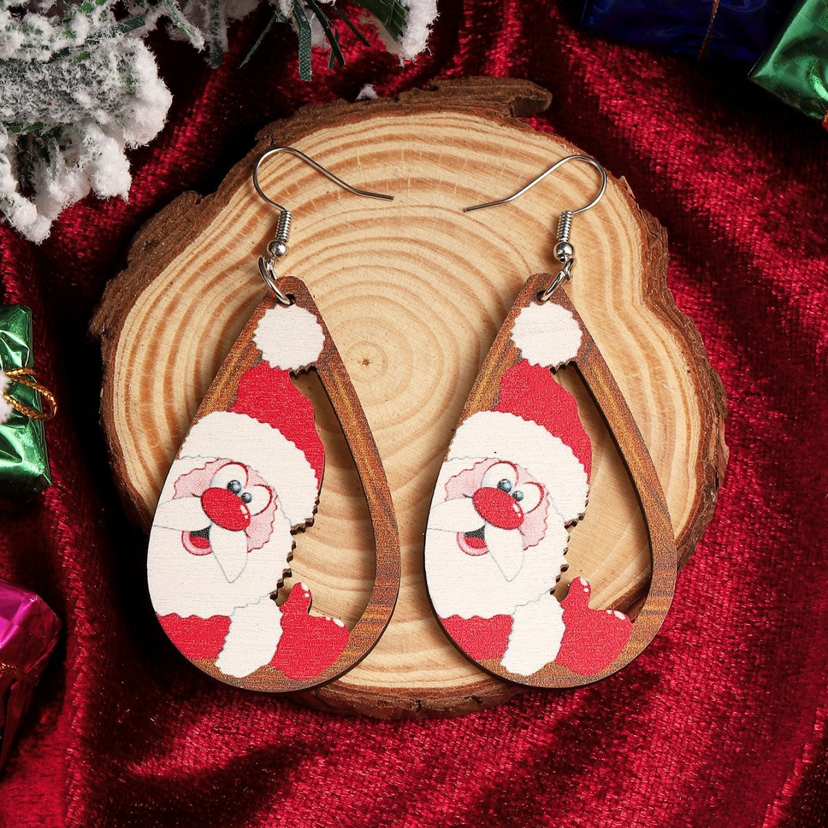 Creative Color Painted Bell Christmas Wooden Earrings