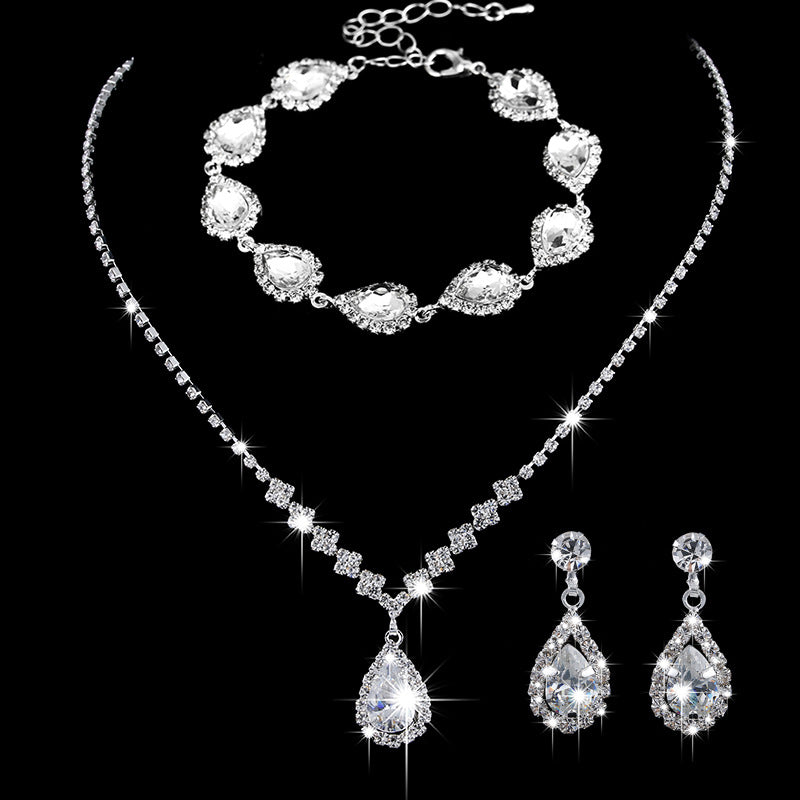 Zircon Water Drop Eardrops Bride Wedding Jewelry Set