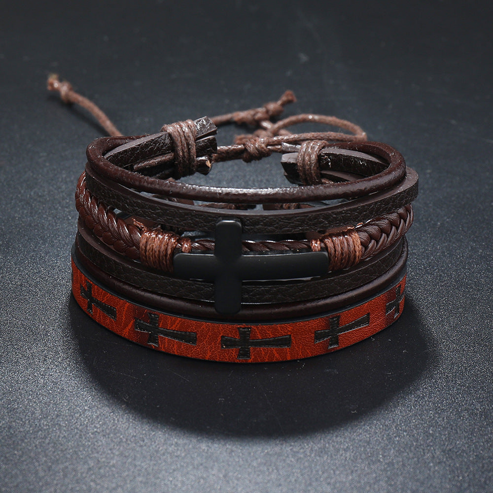 Men's Cross Accessories Simple Woven Leather Suit Bracelets