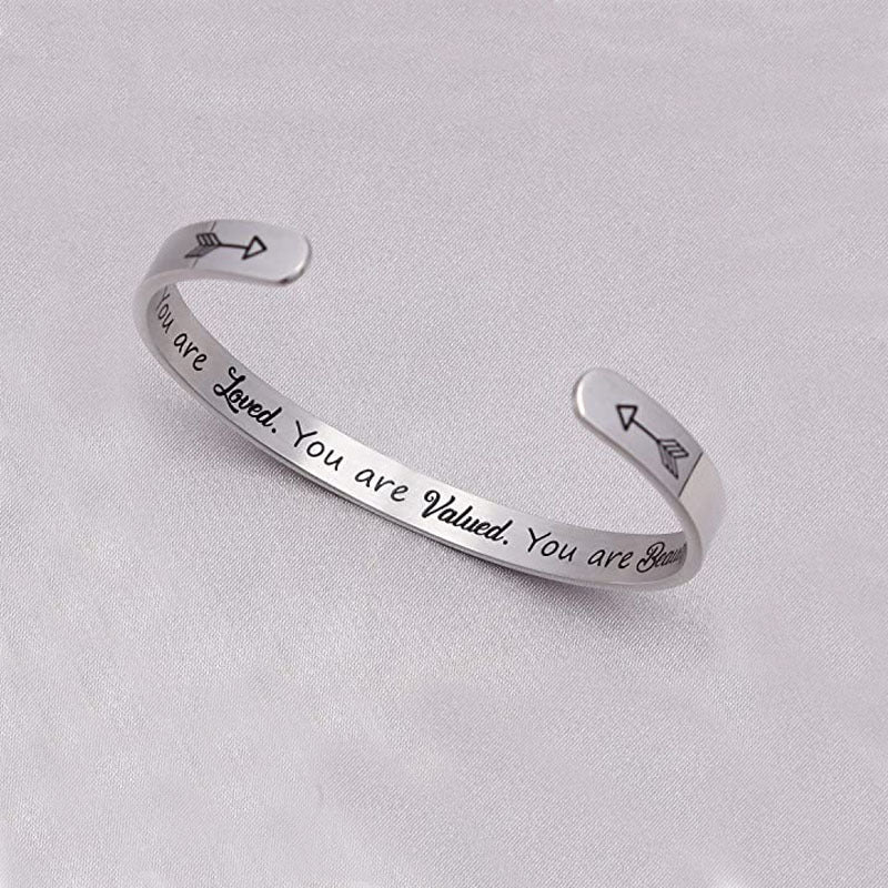 Steel Open-ended Titanium Inspirational Lettering Graduation Gift Bracelet