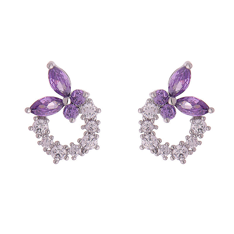 Women's Simple Purple Butterfly Zircon Small Everyday Joker Earrings