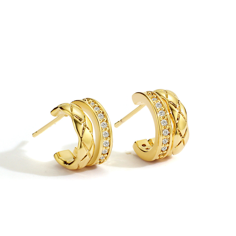 Copper Pin Retro Easy Matching Type Inlaid Zircon Striped Earrings