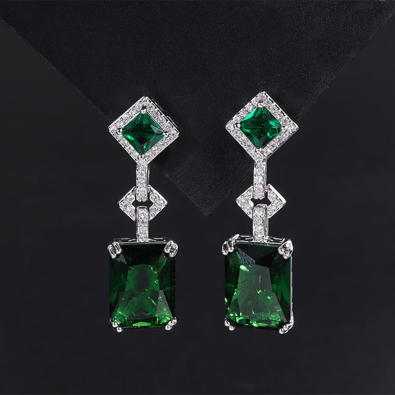 Of Atmospheric Artificial Emerald Crystal Ear Retro Easy Matching Light Jewelry Set