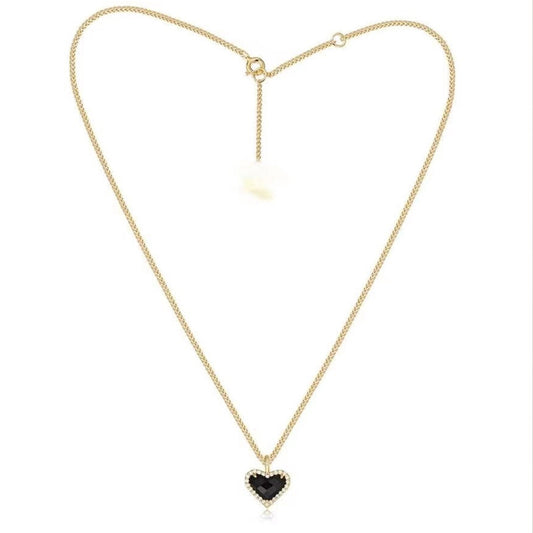 Black Agate Heart Shape With Diamond Necklaces