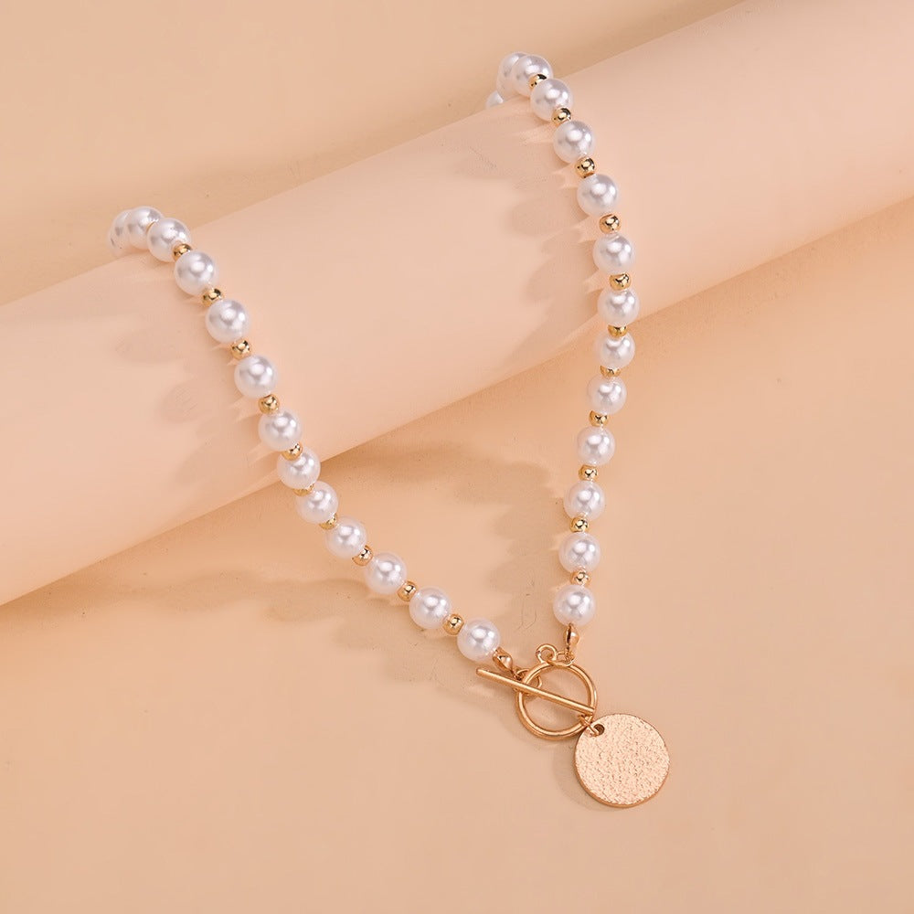 Personality Geometry Wafer Pendant Pearl Ladies Necklaces