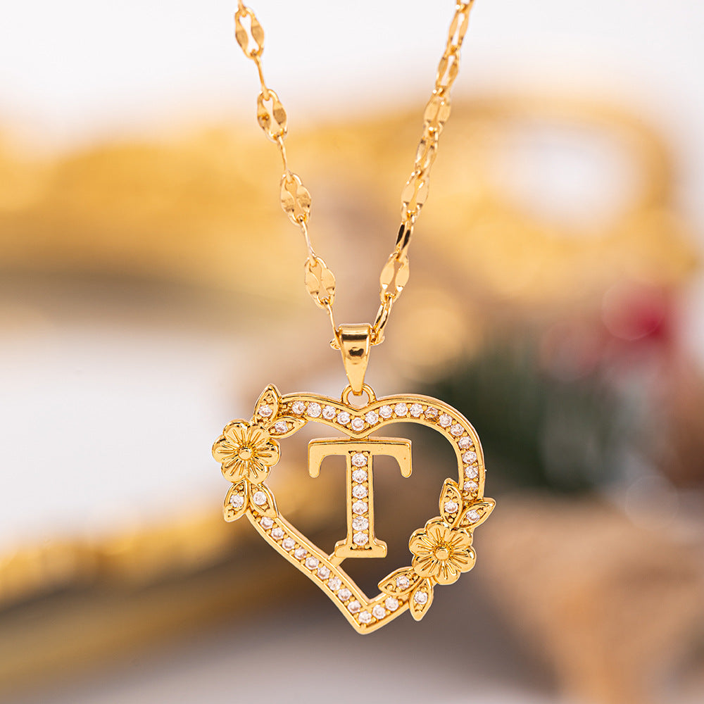 Affordable Luxury Fashion Letter Love Trendy Copper Inlaid Zircon Clavicle Necklace