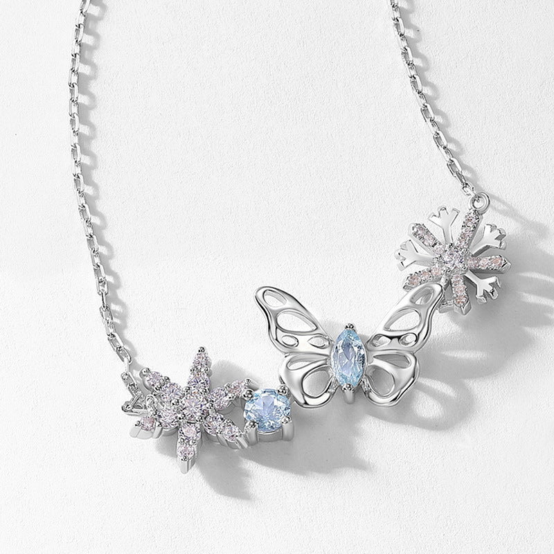 Women's Simple Hollow Butterfly Style Sterling Sier Necklaces