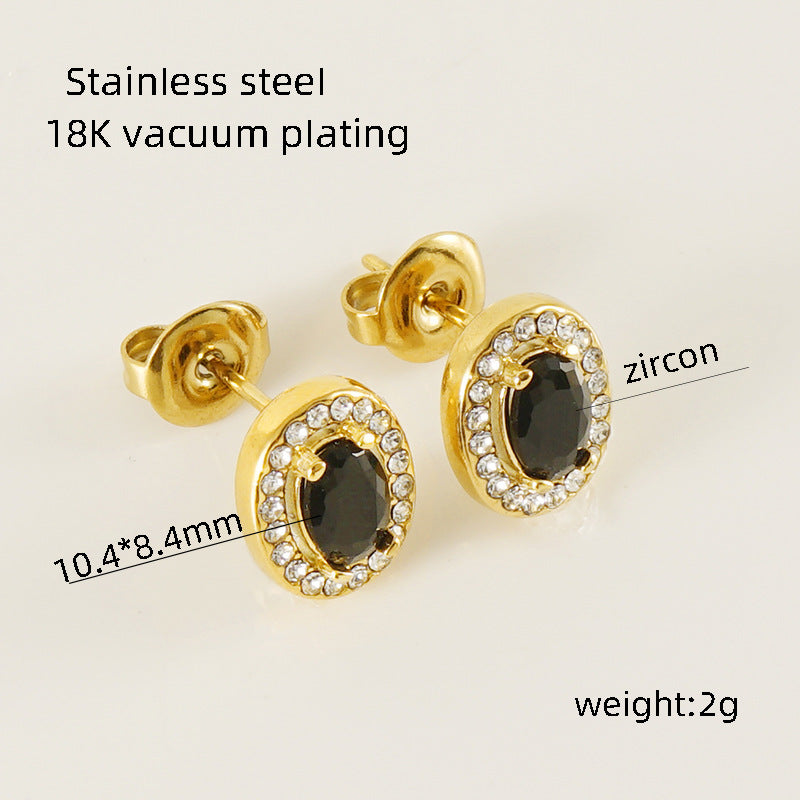 Women's Titanium Steel Zircon Stainless Square High-grade Earrings