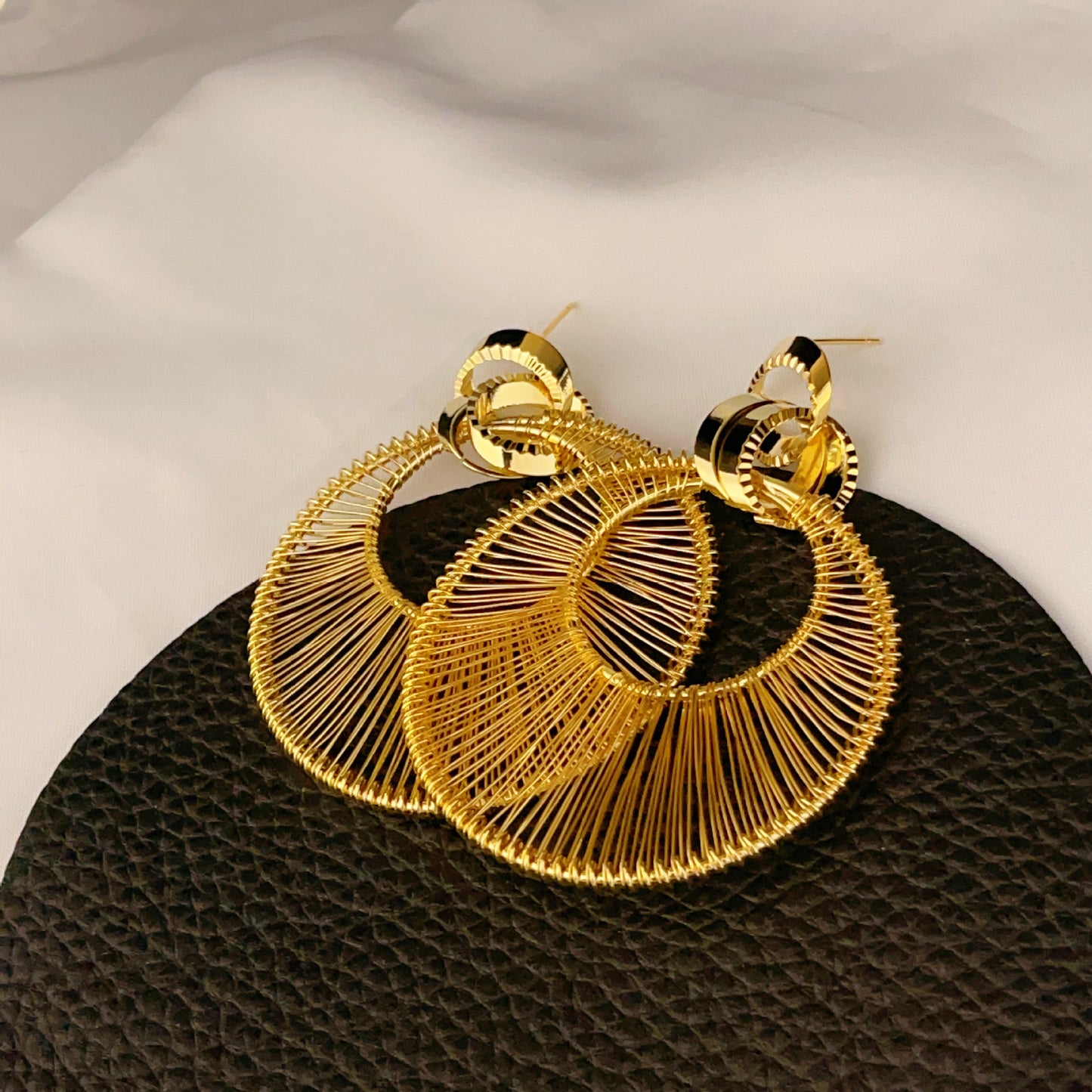 Gold Hollow Winding Large Personality And Earrings