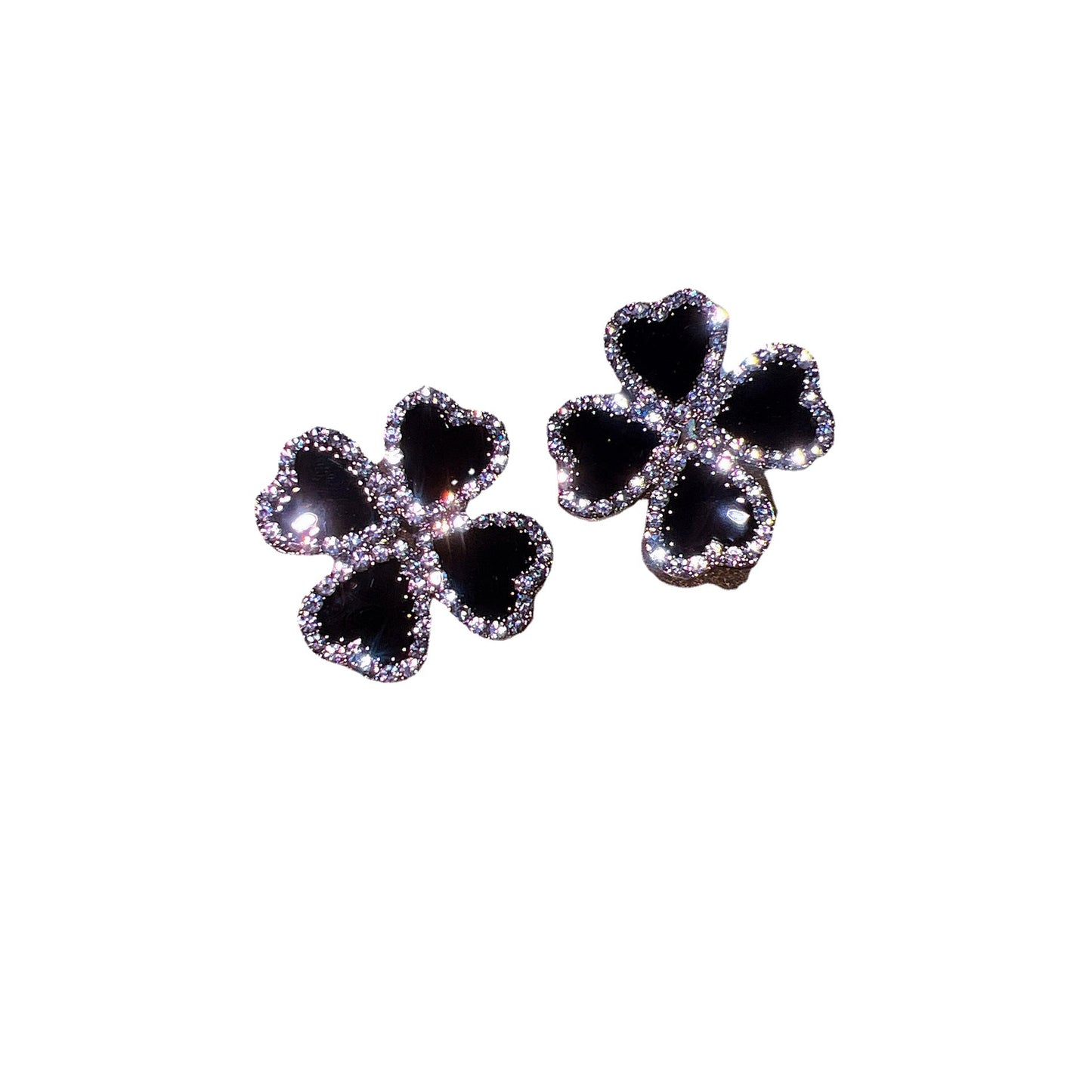 Black Drop Flower Inlaid With Rhinestone Earrings