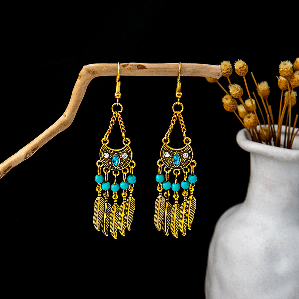 Style Peacock Golden Bell Tassel Bohemian Earrings