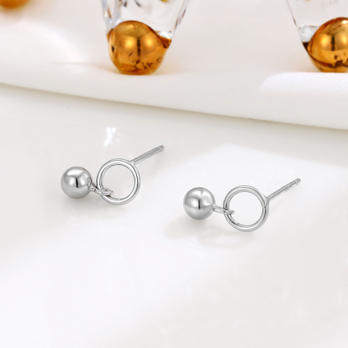 Sterling Sier Temperamental Simple Circle Ball Earrings