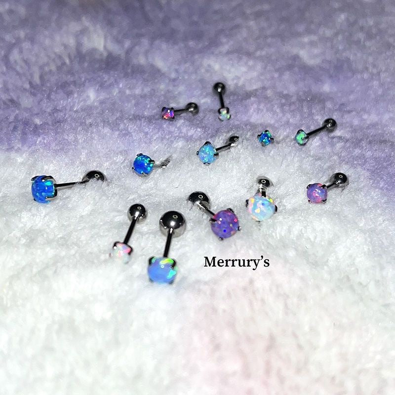 Basic Style Color Opal Mini Ear Bone Screw Niche Design Stud Earrings