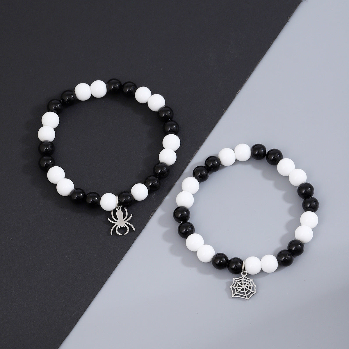 Women's & Men's Black And White Bright Beads Beaded Bracelets