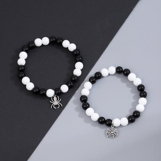 Bracelets de perles brillantes noires et blanches pour femmes et hommes