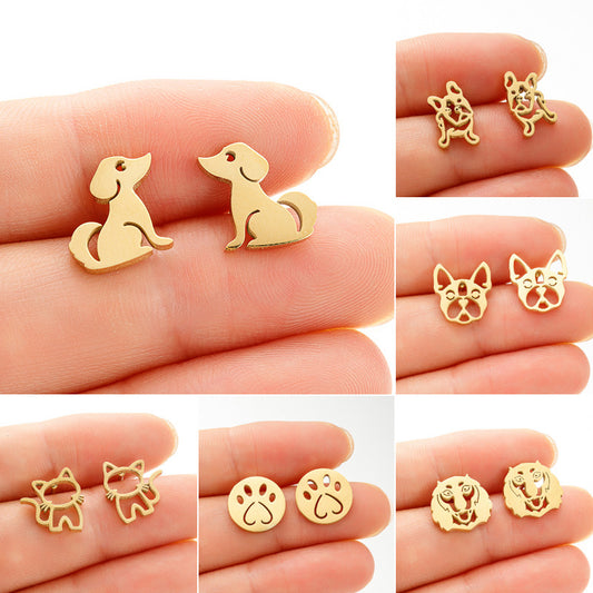 Boucles d'oreilles simples en acier inoxydable pour chien du zodiaque chinois