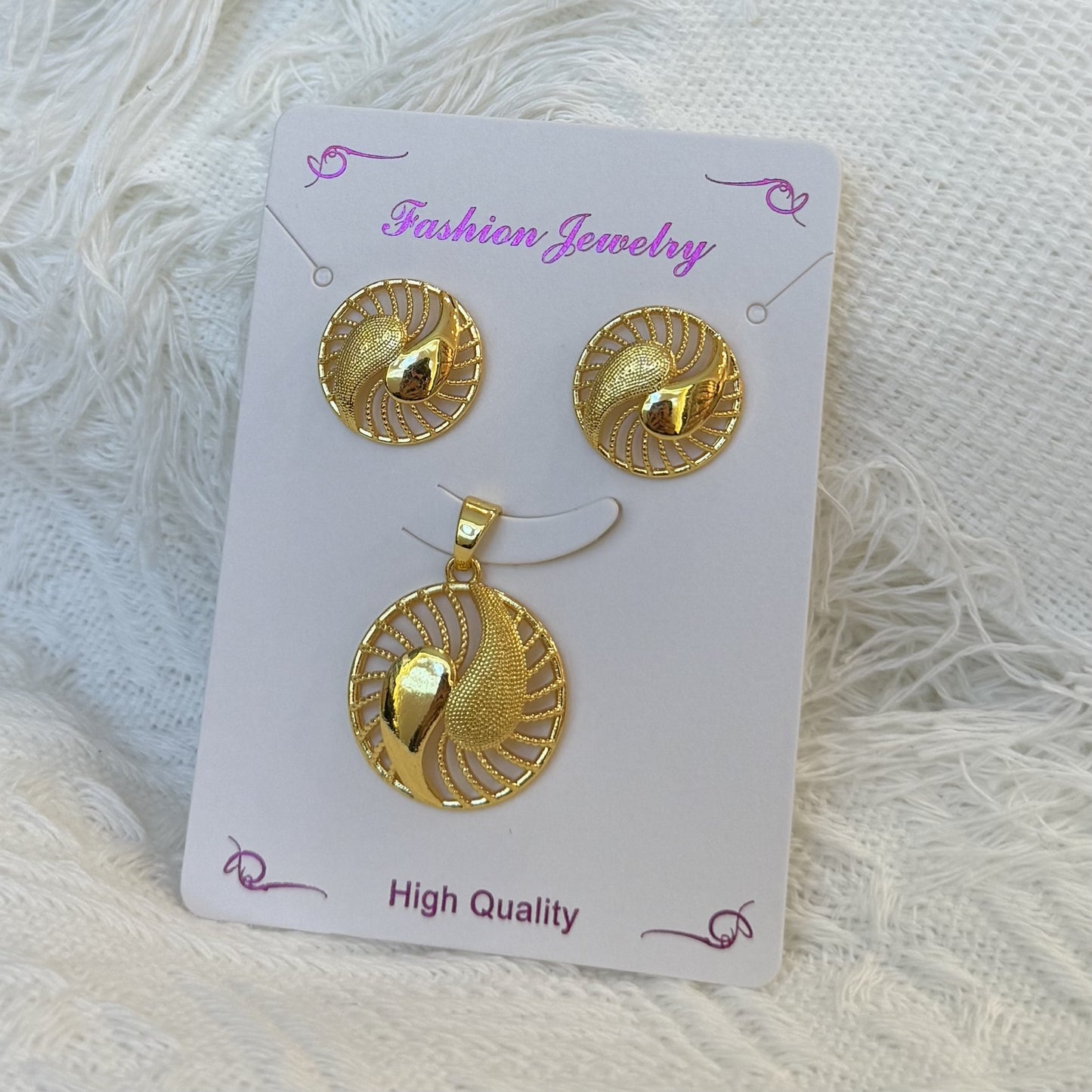 Love Heart Flowers Ear Baroque Gold Fashion Jewelry Set