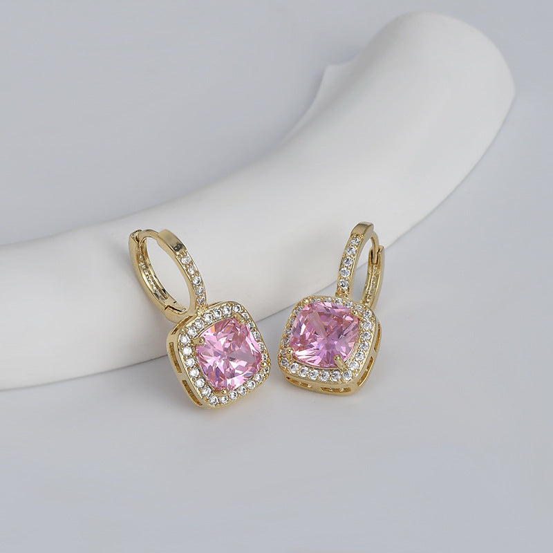 Micro Inlaid Zircon Temperament Female Niche Design Sweet Pink Stud Earrings